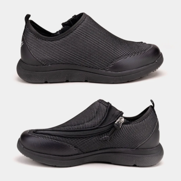 friendly force black unisex friendly shoes adaptive shoes. left and right shot