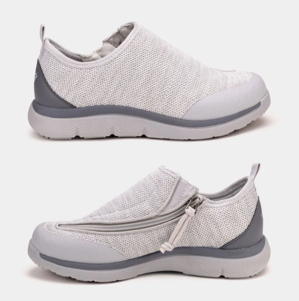 friendly force light grey womens adaptive shoes. left and right shot