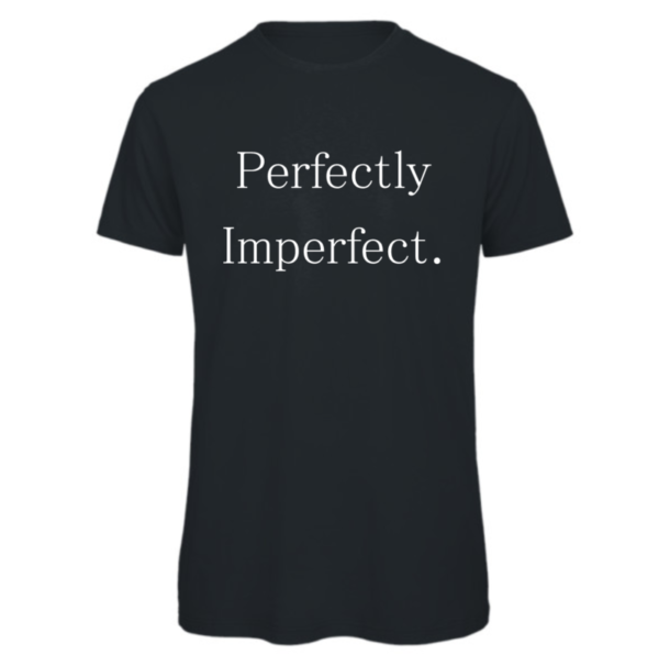 Perfectly Imperfect t-shirt in dark grey. Reads: " Perfectly Imperfect." in white text