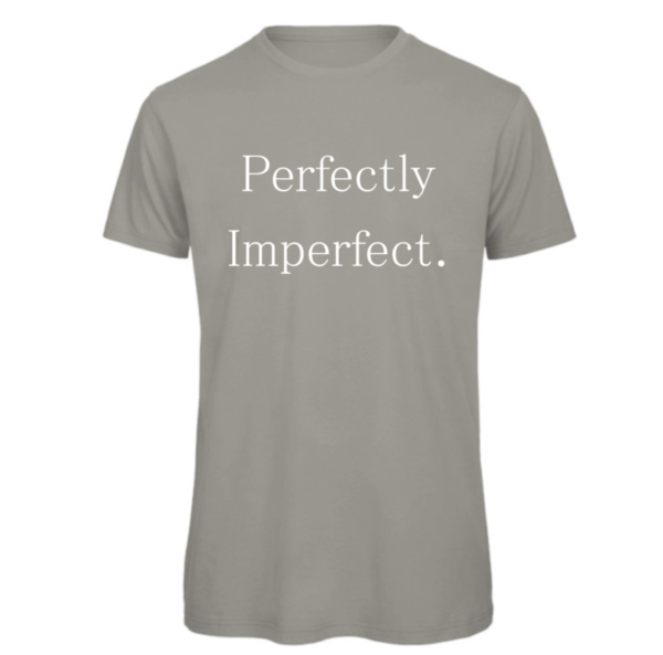 Perfectly Imperfect t-shirt in light grey. Reads: " Perfectly Imperfect." in white text
