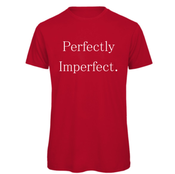 Perfectly Imperfect t-shirt in Red. Reads: " Perfectly Imperfect." in white text