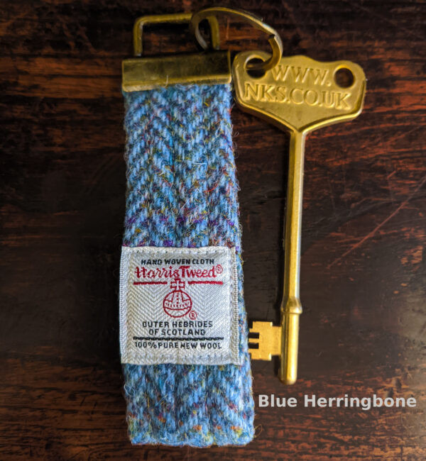 Blue-Herringbone-Wood-Table-Looped-Harris-Tweed-RADAR-Keyfob