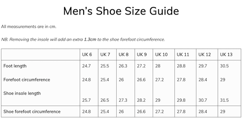 Mens Shoe Size Guide