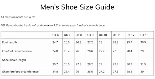 Mens Shoe Size Guide