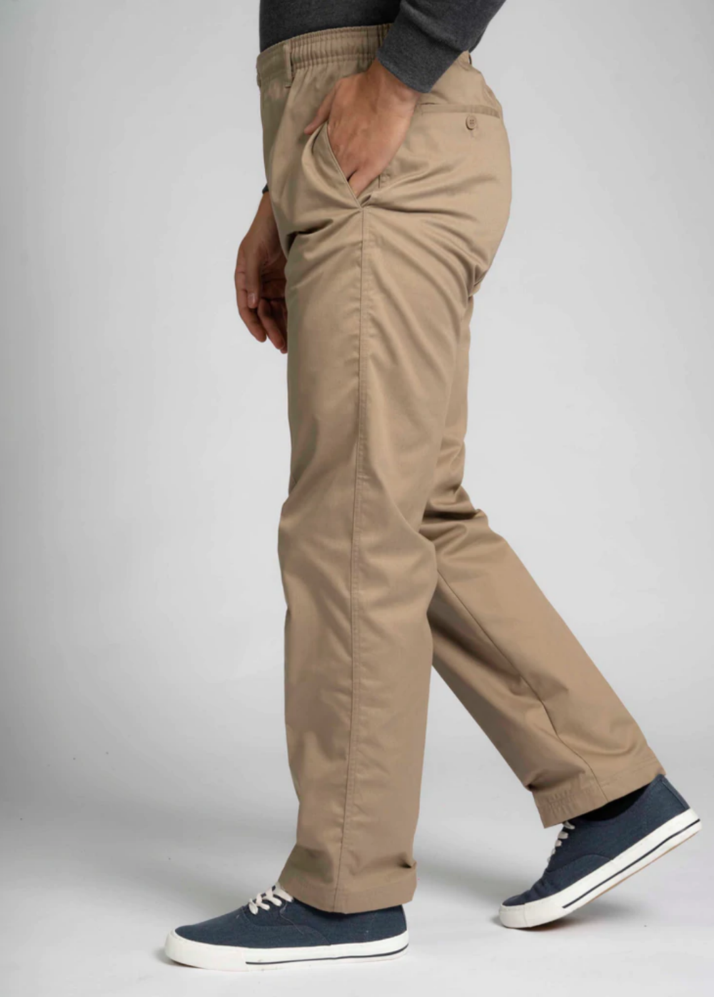 Men's Full Elastic Waist Pull-On Pants with Mock Fly