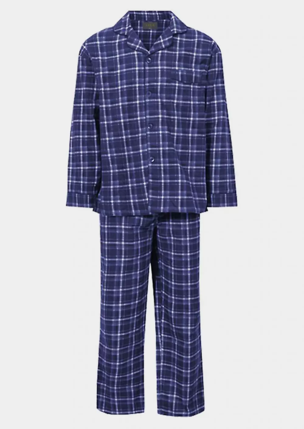 Men's Lewis brushed cotton velcro front fastening PJ set - Blue Check - Image 3