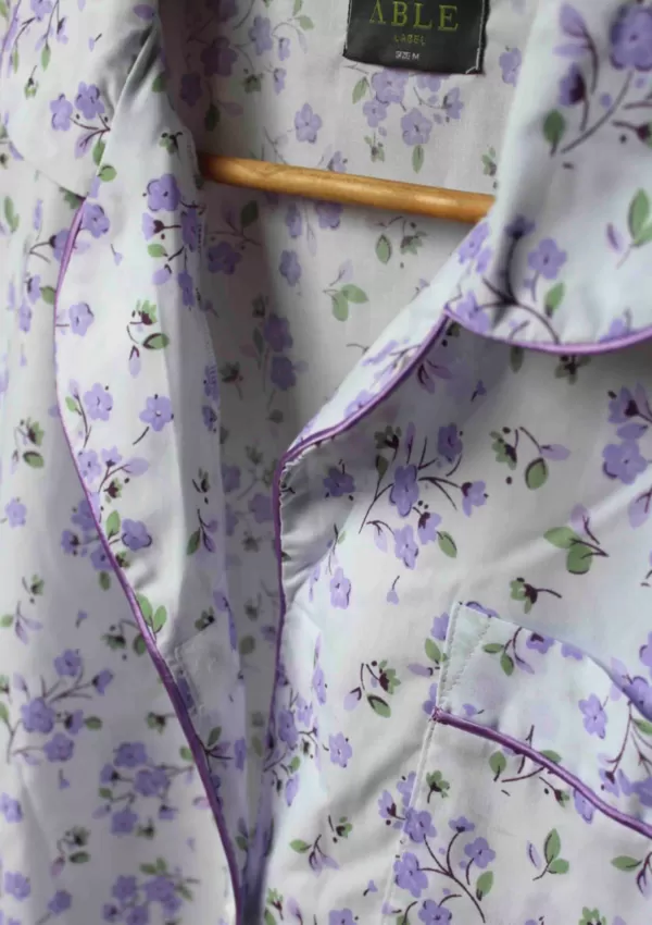Women's Jennifer floral velcro front fastening short sleeve PJ set - Lilac - Image 2