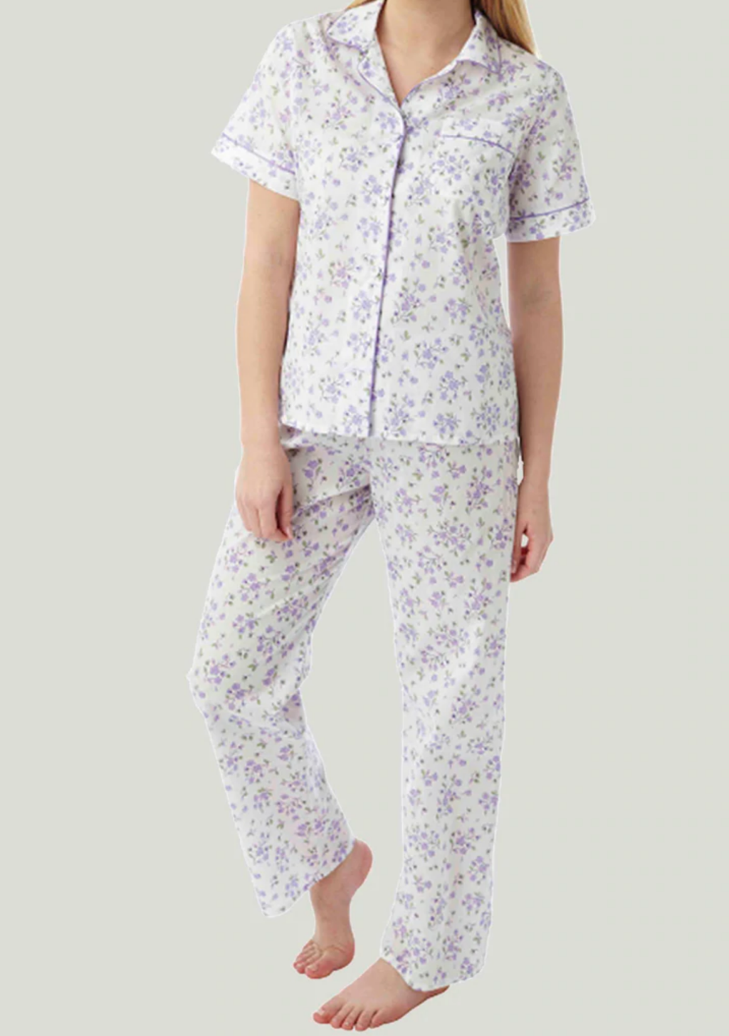 Women's Jennifer floral velcro front fastening short sleeve PJ set - Lilac