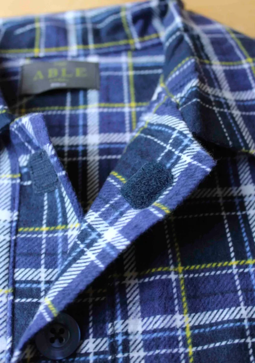 Men's Lewis brushed cotton velcro front fastening PJ set - Blue Check - Image 2