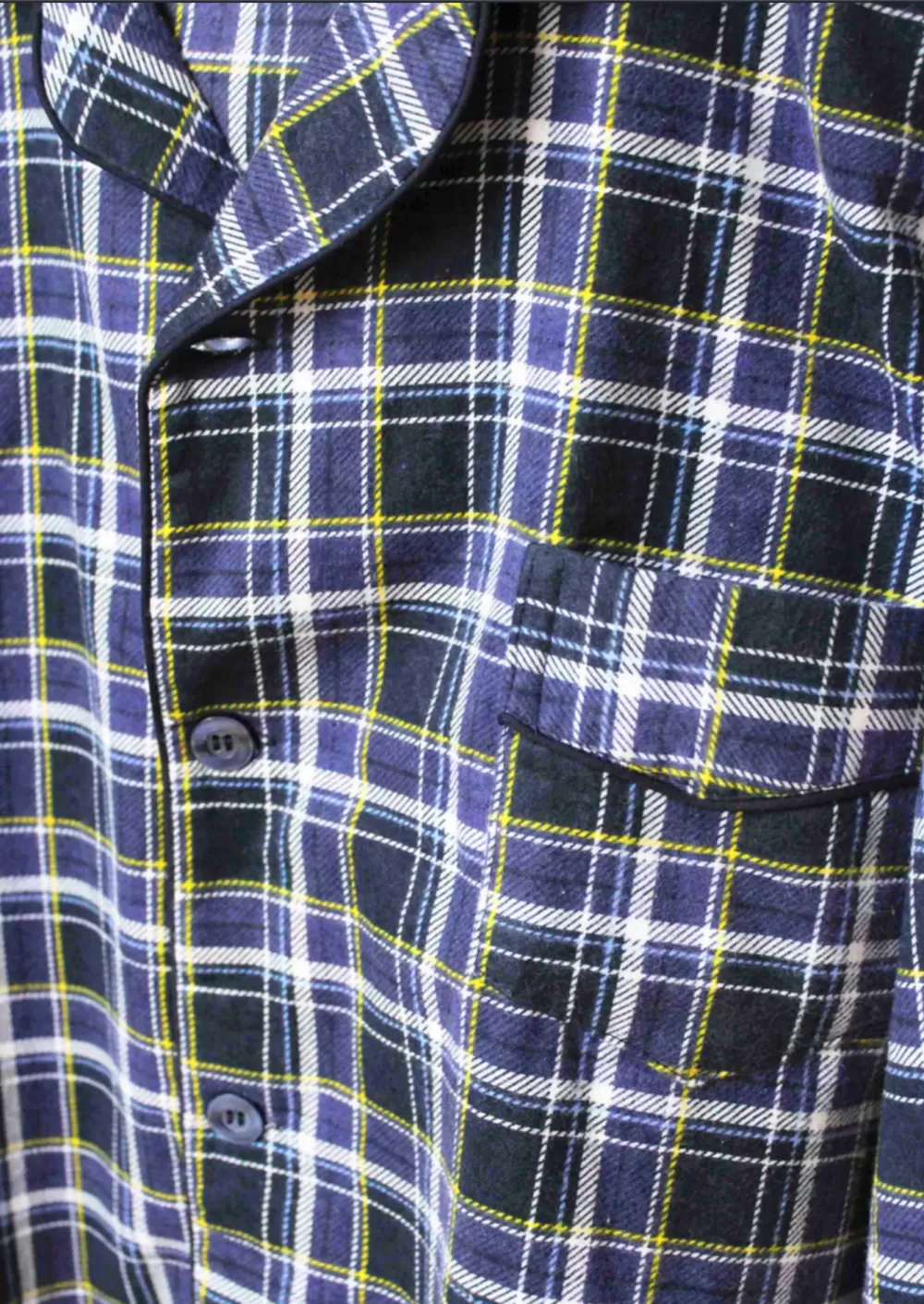 Men's Lewis brushed cotton velcro front fastening PJ set - Blue Check - Image 5