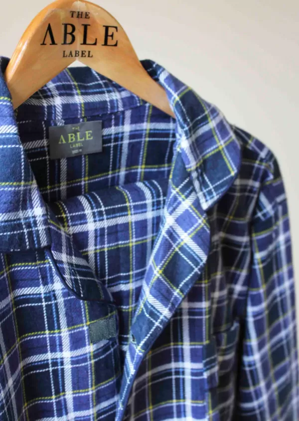 Men's Lewis brushed cotton velcro front fastening PJ set - Blue Check - Image 6