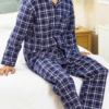 Men's Lewis brushed cotton velcro front fastening PJ set - blue check