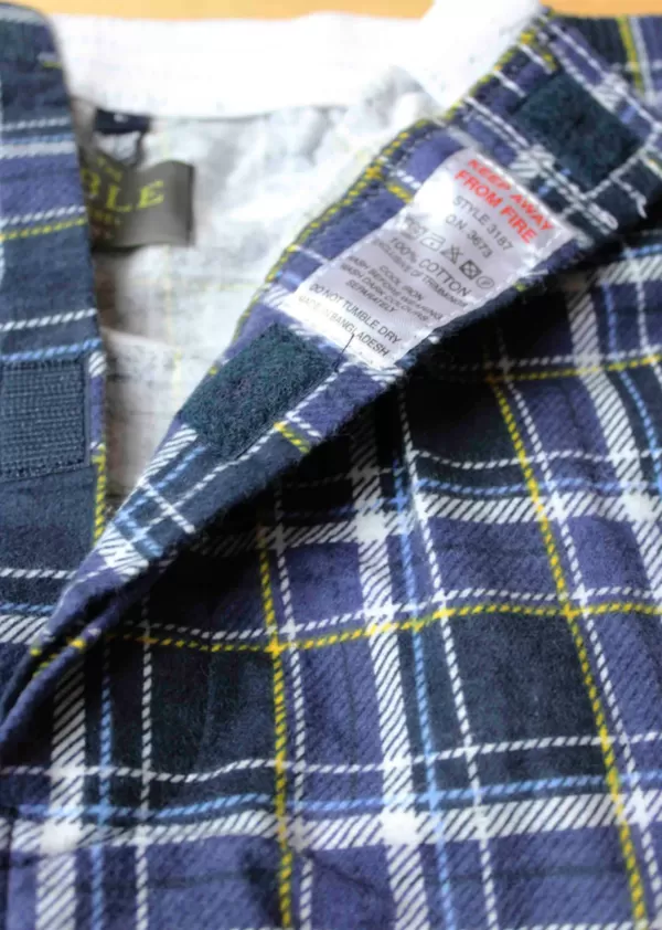 Men's Lewis brushed cotton velcro front fastening PJ set - Blue Check - Image 7