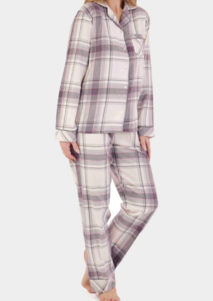 Women's Polly brushed cotton long sleeve velcro PJ set - silver check