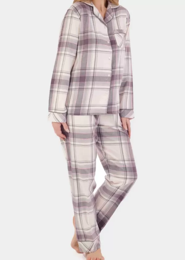 Women's Polly brushed cotton long sleeve velcro PJ set - silver check