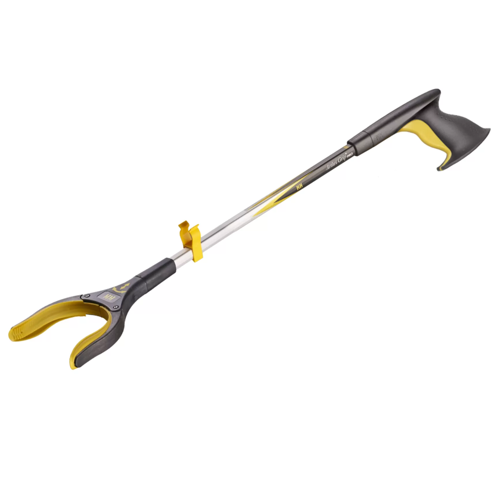 arthigrip reacher grabber forked u shaped grabber with yellow and black handle and trigger