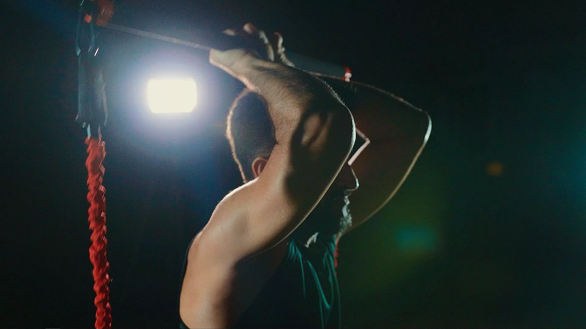 man using the fusion wheel at night