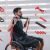 shows man doing upper body exercise with all the items in the box shown