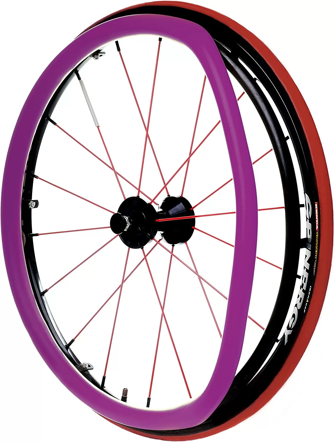 pushrim covers for wheelchairs shown on a manual spoked wheel, purple