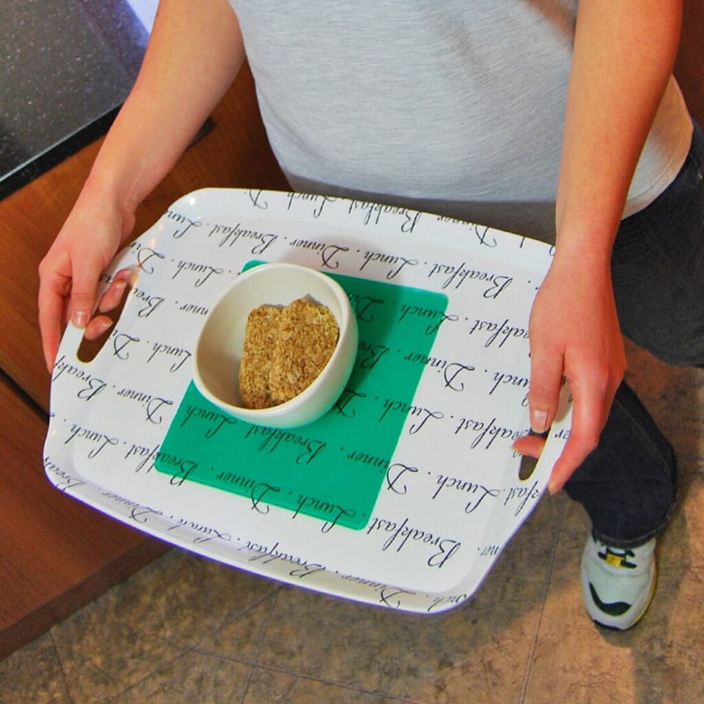 Non-slip mat on a tray