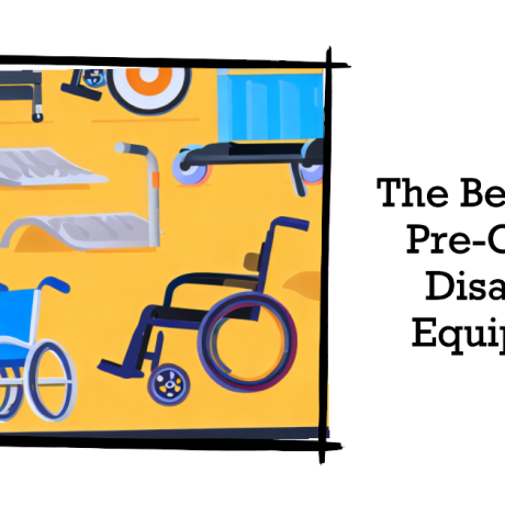 AI graphic of wheelchair and mobility items. Text The benefits of Pre-Owned Disability Equipment"