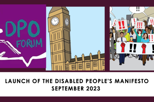 composite image using the peoples voice carttons of parliament and people protesting and the DPO logo