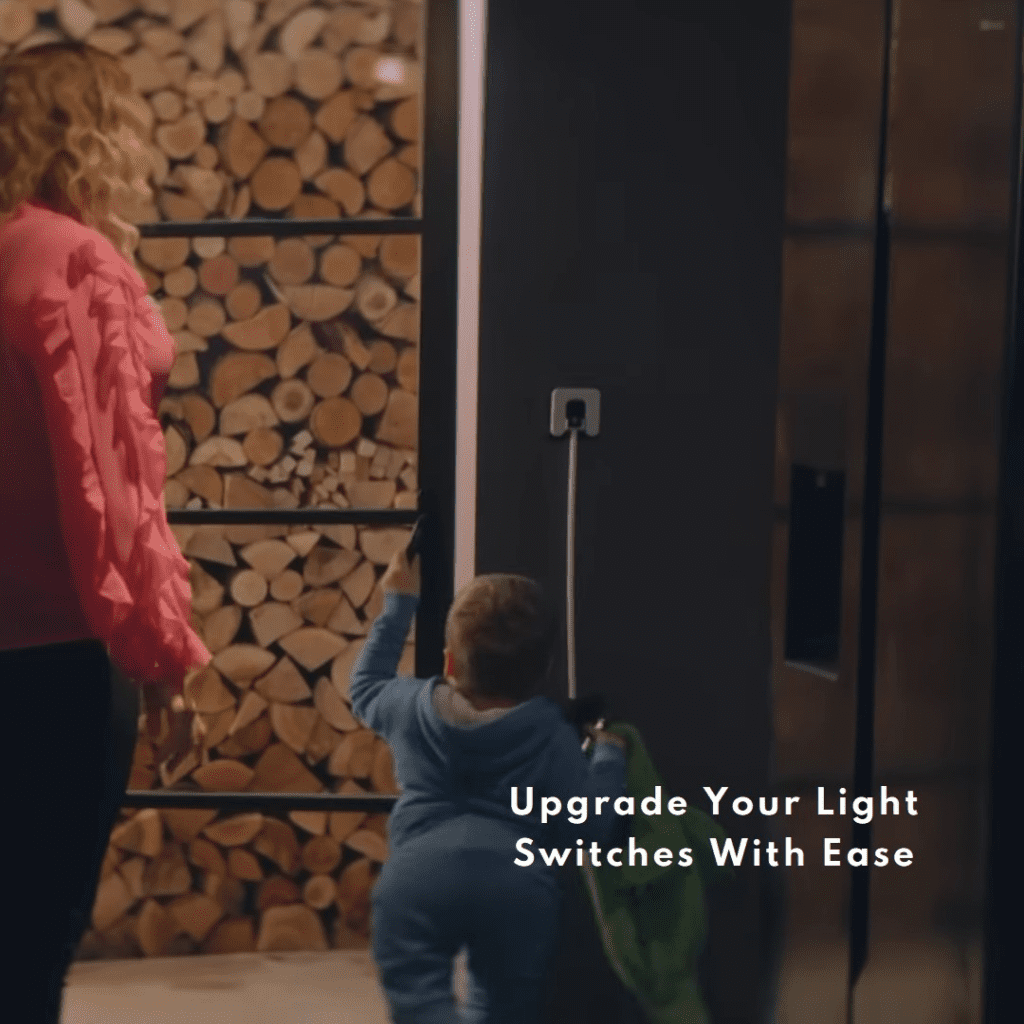 Still showing Light switch extender on TV and text: upgrade your light switches with ease