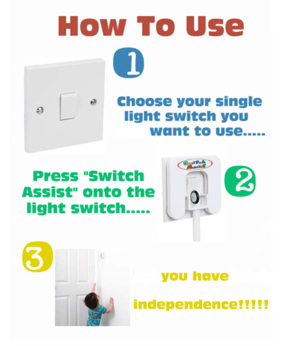 Diagram showing how to use the switch assist light switch extender