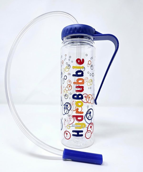 Water bottle with bright colours and a tube, alternative to pep mask