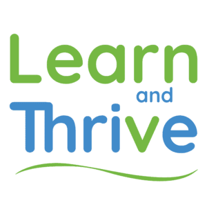 Learn and thrive logo in green and blue text 