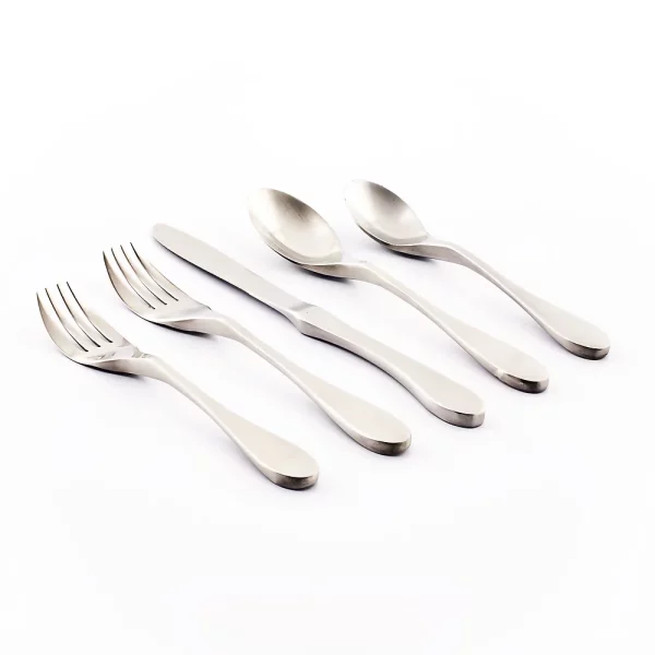 Knork dinner fork, salad fork, dinner knife and spoons on a white background