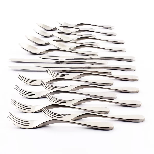 Knork flatware set laid out white background