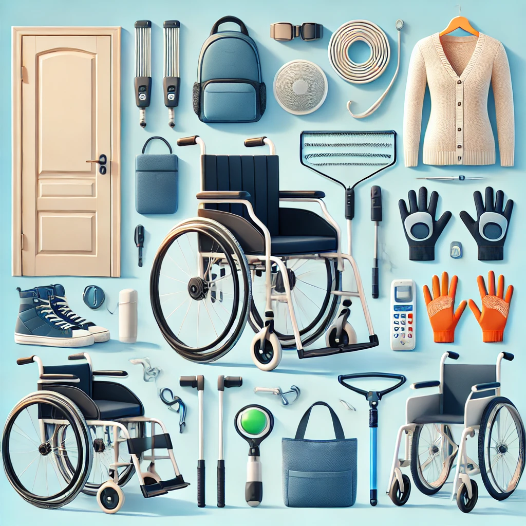 Image showing various wheelchair aids for new wheelchair users