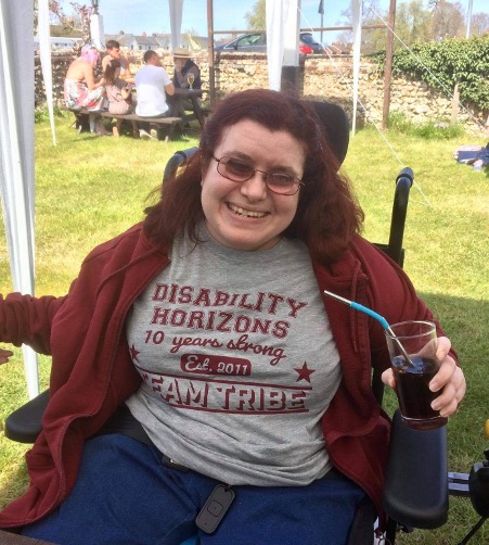 Emma Purcell in a Disability Horizons T-shirt
