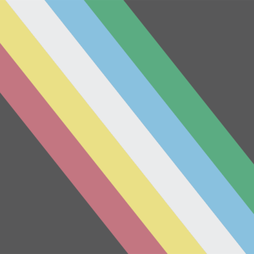Redesigned 2021 Disability Pride flag with five diagonal stripes—red, yellow, white, blue, and green—on a dark gray background.