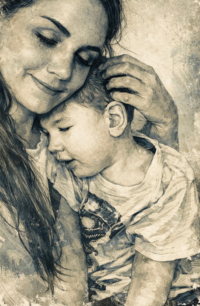 Stylised image Kelly Kent cuddles her son Mason, whose experiences with tube feeding inspired The Blended Diet Family Recipe Book.