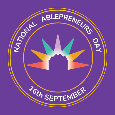 National Ablepreneurs Day logo in purple and gold, with “16th September” and a colourful crown symbol.