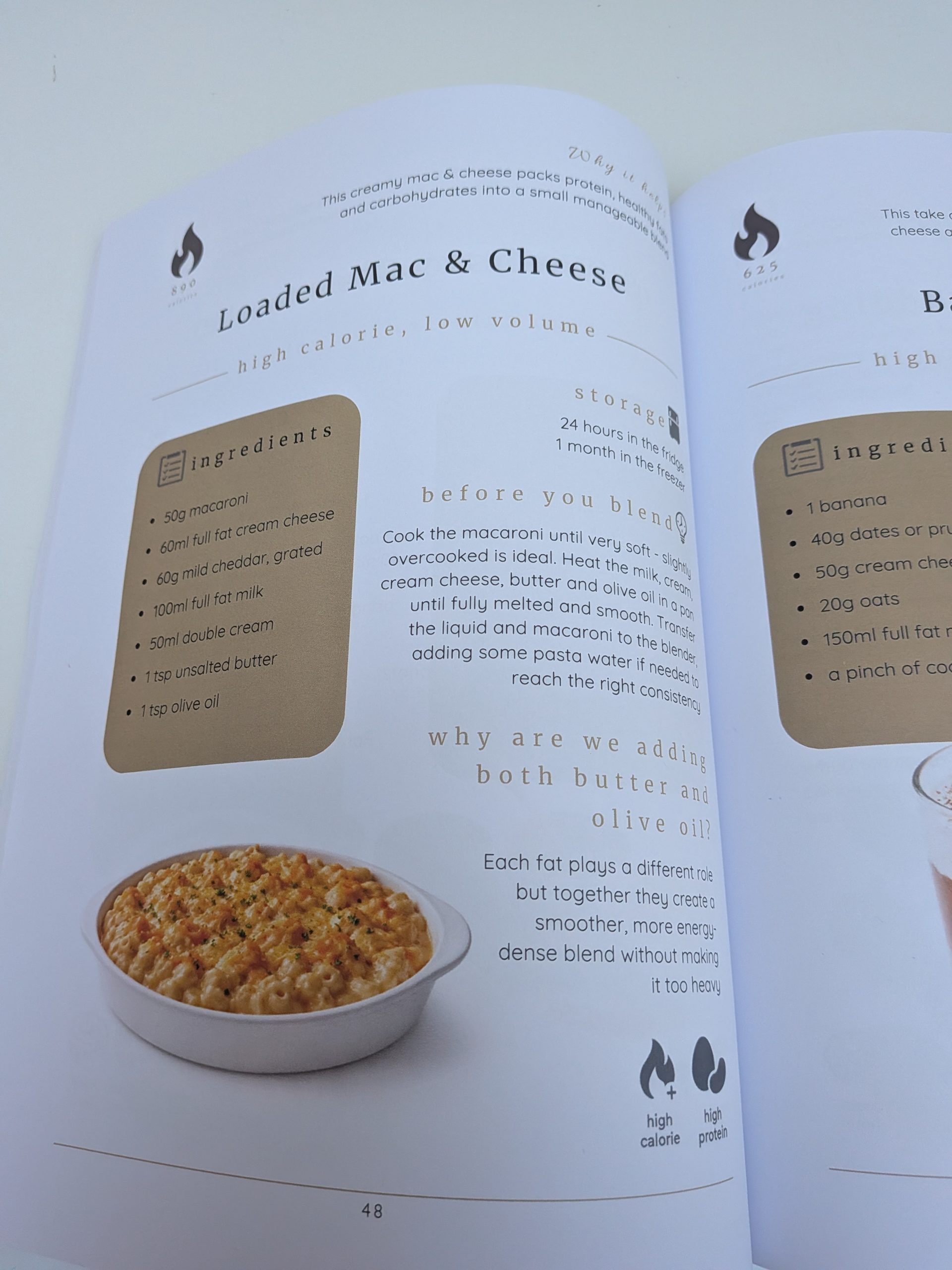 Loaded Mac & Cheese high-calorie, low-volume blended tube feeding recipe from Kelly Kent’s book, with ingredients and preparation tips.